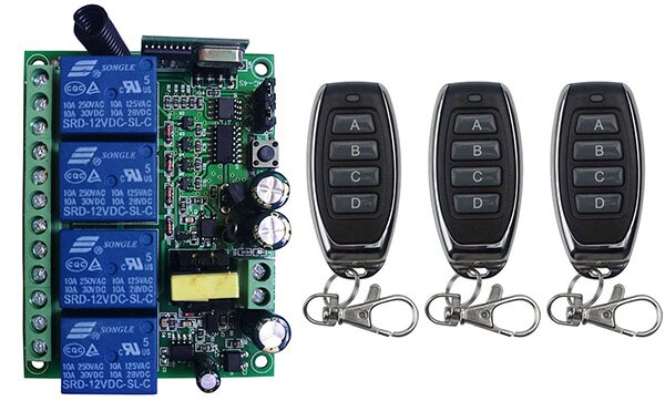 Ac110v 220v 230v 4ch 4 ch 4 kanal 10a relæ rf trådløs fjernbetjening switch system 315 mhz 433 mhz sender og modtager