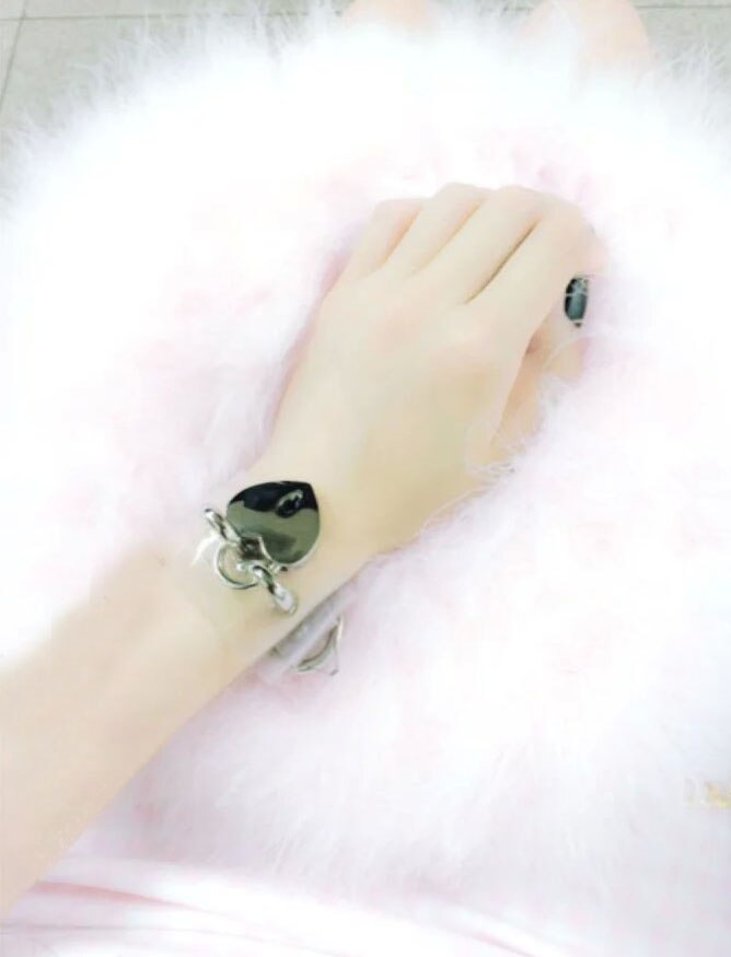 Carino Harajuku Kawaii Fatti A Mano In Vinile Trasparente O Trasparente Rotonda Cuore Oepn Tasto di Blocco Del Braccialetto della Mano Del Polsino Del Braccialetto Del Polso Della Cinghia Della Fascia: Lock