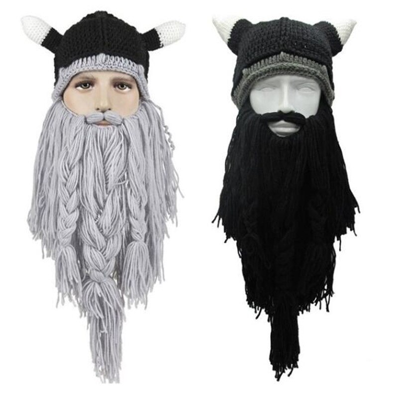 Newest Personality Crazy Winter Warm Cosplay Wig Ski Mask Caps Viking Beard Hat Barbarian Beanie Beard Hats