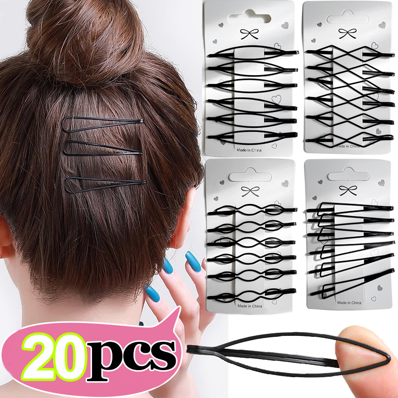 1/20 pçs feminino bb presilhas bobby pin metal preto grampos de cabelo snap bandana grampos de cabelo menina fix acessórios de estilo de cabelo