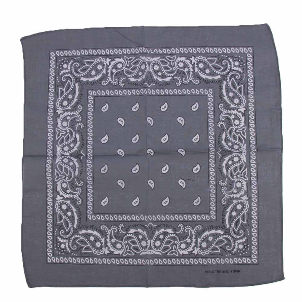 1PC Hip Hop Cotton Paisley Bandanas Head Wrap Black Red White etc 10 colors Scarves Unisex Vintage Pocket Towel 55*55cm: grey