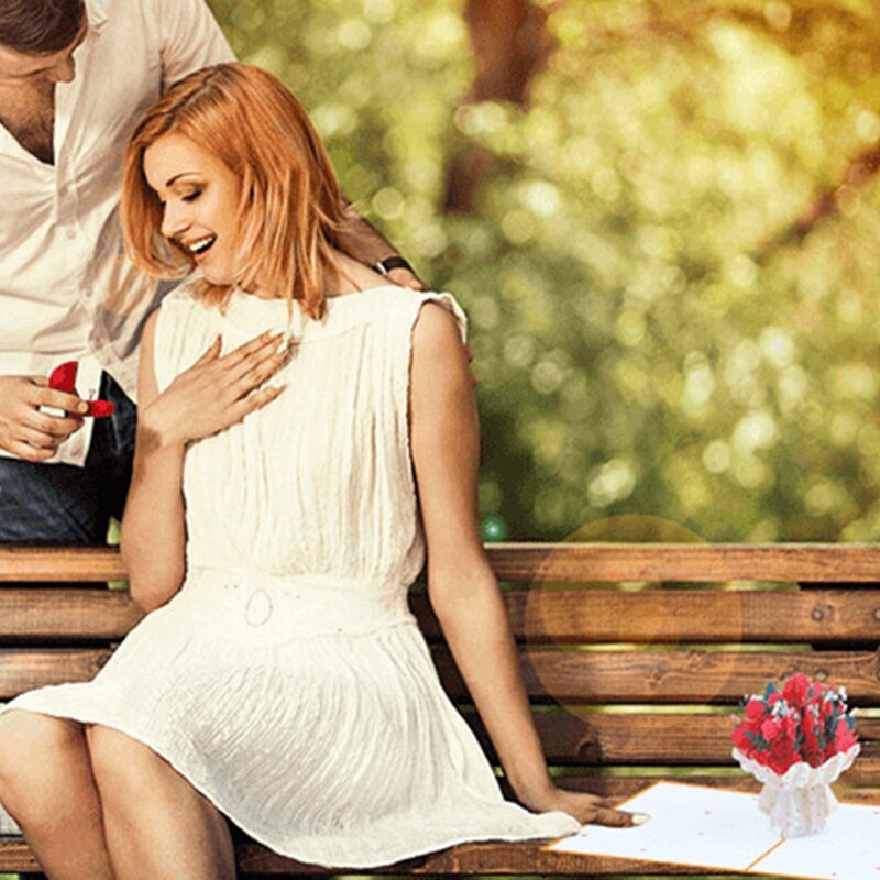 3D Pop Up Greeting Card Flower Bouquet Blessing Message Card Portable Cards