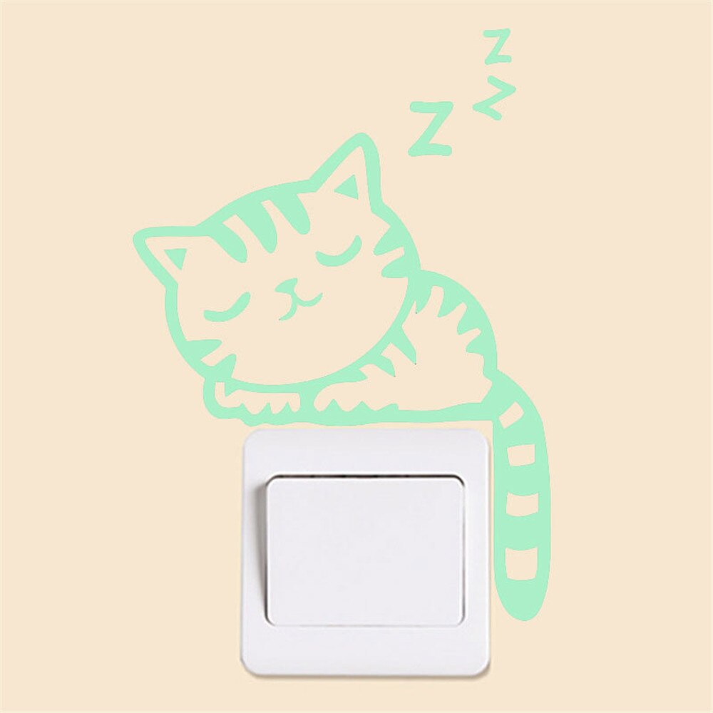 Cute Kitten Cat Luminous Noctilucent Glow Switch Wall Sticker Home Switch Stickers