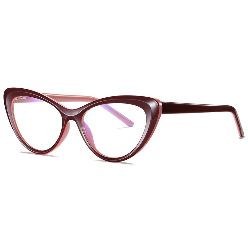 49082 Anti-blue Light Plastic Titanium Glasses Frames Cat Eye Ultralight Men Women Optical Computer Glasses: C214-P30Red