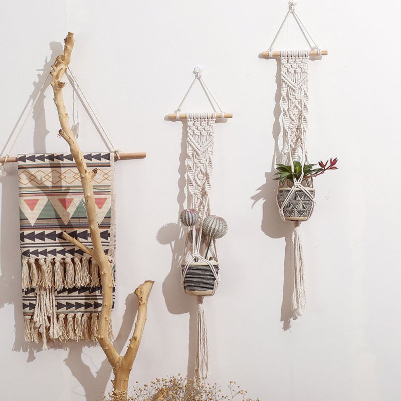 Linnen Opknoping Mand Bloempot Macrame Plant Hangers Indoor Outdoor Planter Tuin Katoenen Touw Weave Planter