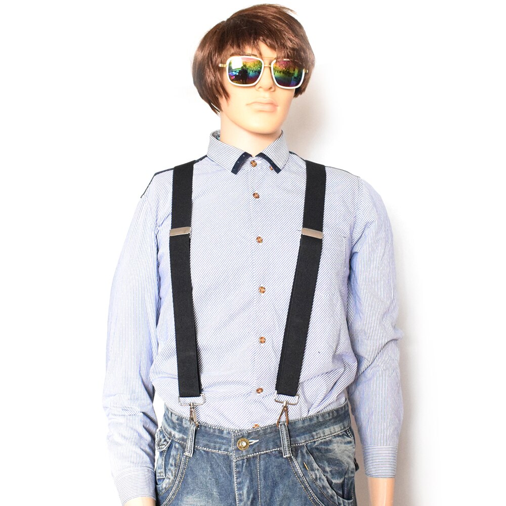Brown Leather Suspenders with Swivel Hooks X Back 4 Metal Clips Adjustable Elastic Pant Jeans Braces for Men Favor