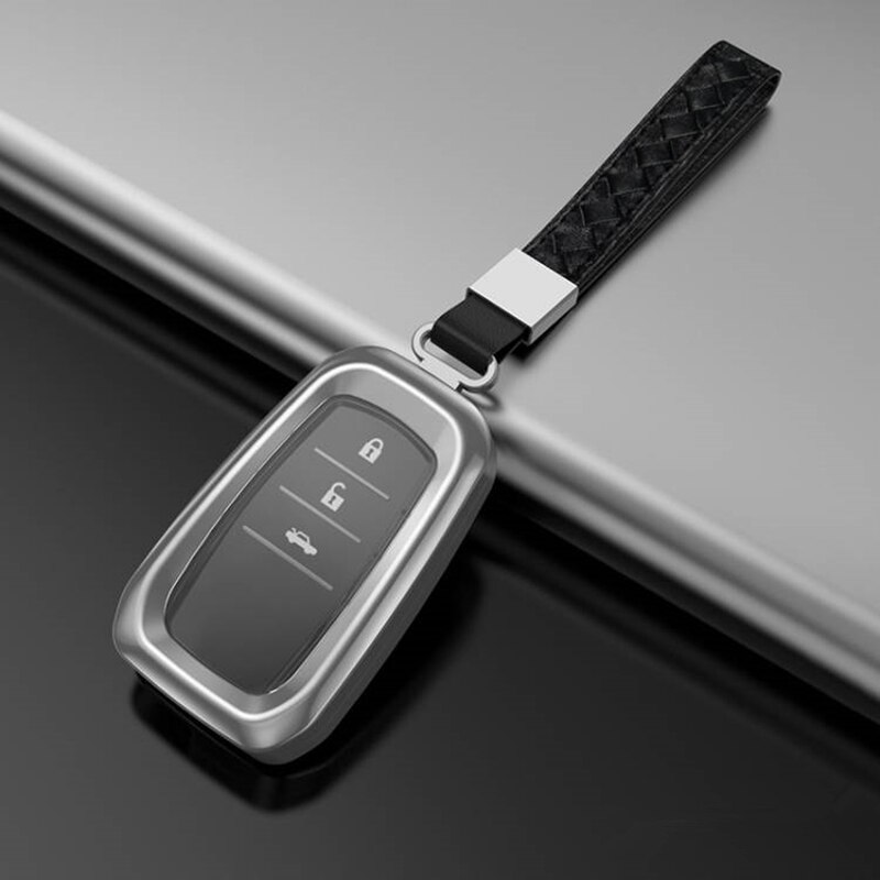 TPU Car Key Case Full Cover Shell For TOYOTA RAV4 Alphard FJ CRUISER Car Keychain: LeatherB-Silver