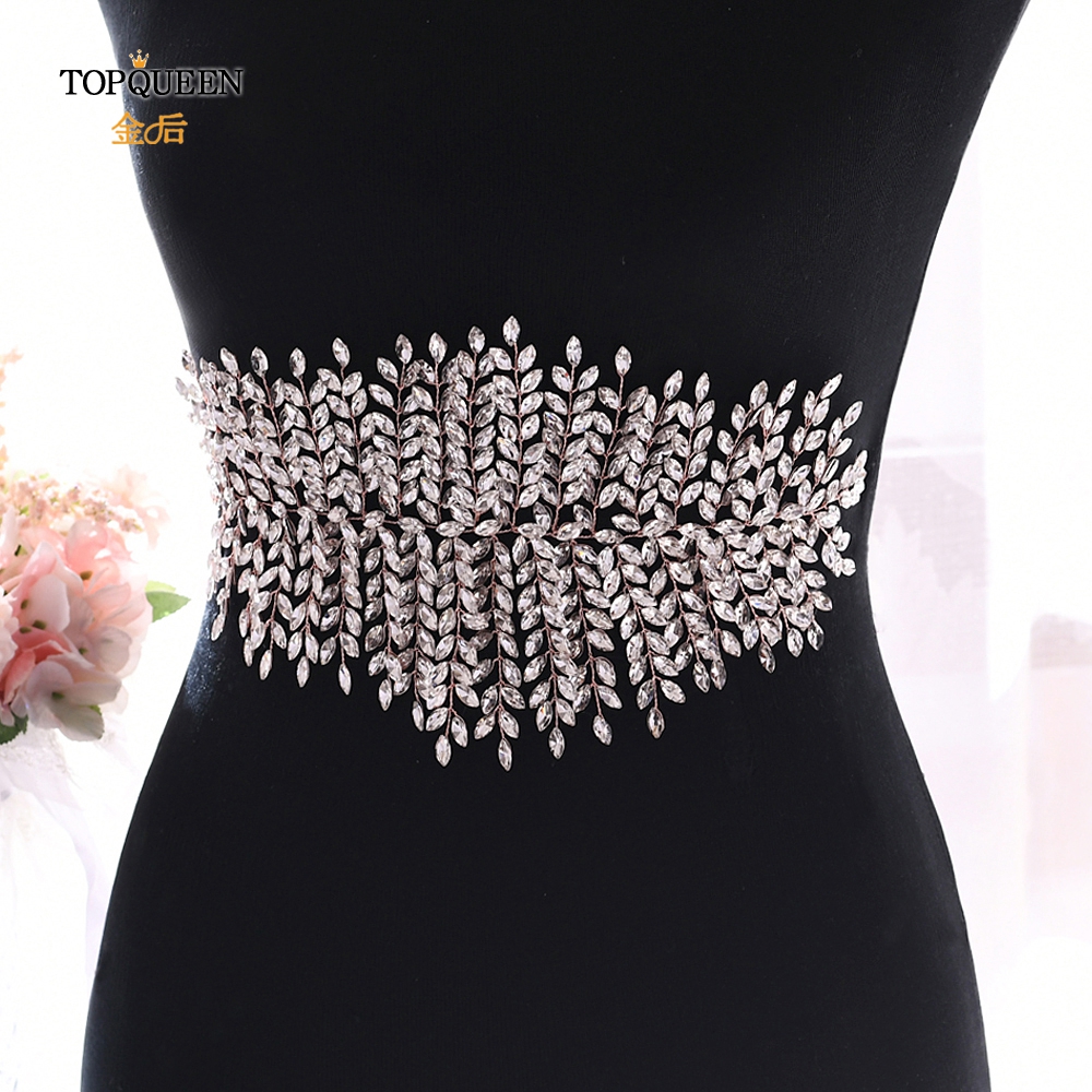TOPQUEEN Rose Gold Jeweled Belt Wedding Dress Belt Rhinestone Belts for Women Formal Belt for Women Dresses Bridal Sash SH238-RG