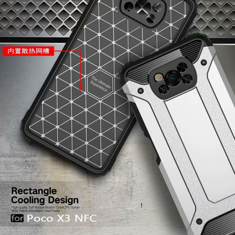 Armor Case For Xiaomi Poco X3 NFC Cases Forsted Surface Metal Pattern Hybrid PC + Silicone Shockproof Back Cover Poco X3 Case