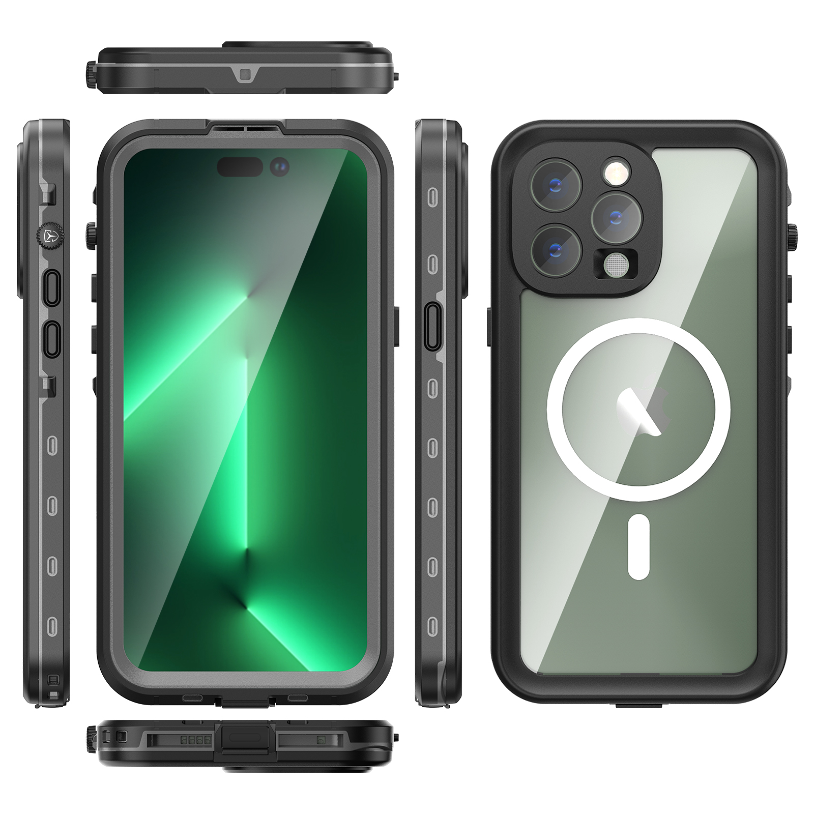 Wasserdichte Hülle für iPhone 15 Pro Max 14 Pro iPhone 13 Pro Max IP68 Schutz Ganzkörper schutz staub dichte magnetische Handy hülle: Baumwoll stoff / Black