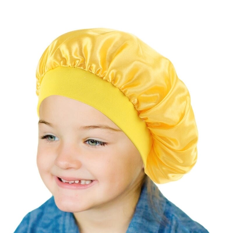 Hårpleiehette foreldre-barn elastisk polyester bred kant nattsøvn lue silke kuppel familie for panser sateng damer