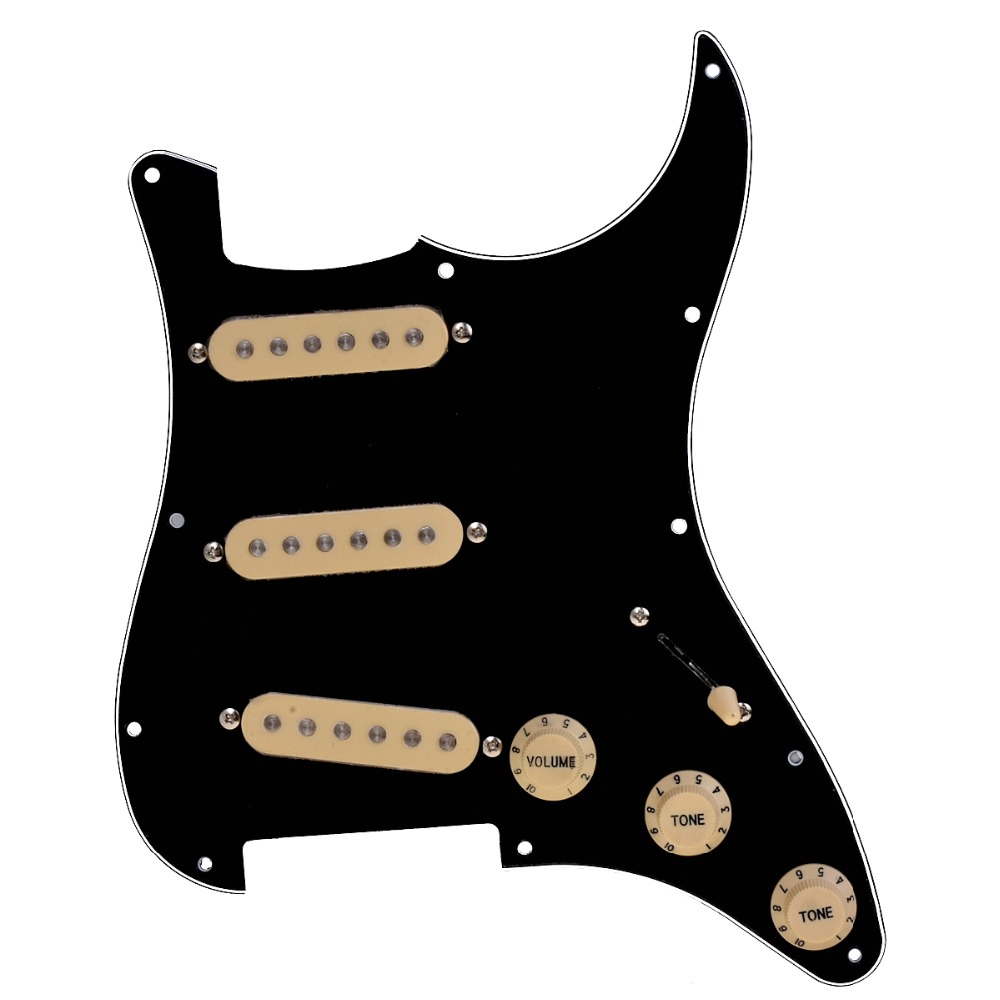 Kmise Electric Guitar Loaded Pickguard Scratch Plate for Fender Strat Parts 3 Ply SSS Black