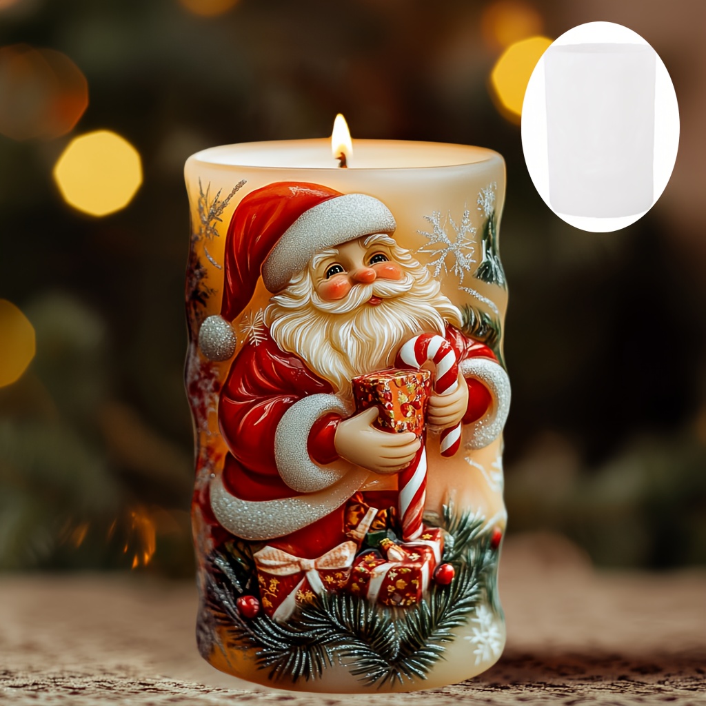 Stampo in silicone per candela cilindrica in rilievo di Babbo Natale, zucchero a bastone, stampi in gesso in resina cilindrica in rilievo di Babbo Natale, regalo di Natale