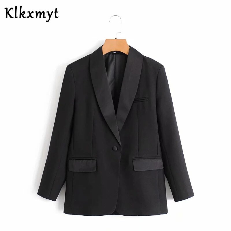 Klkxmyt engelsk stil kontor dam solid za kavaj kvinnor svarta ankel-light kostymer byxor kvinnor byxor kvinnor två delar set: Blazer / L