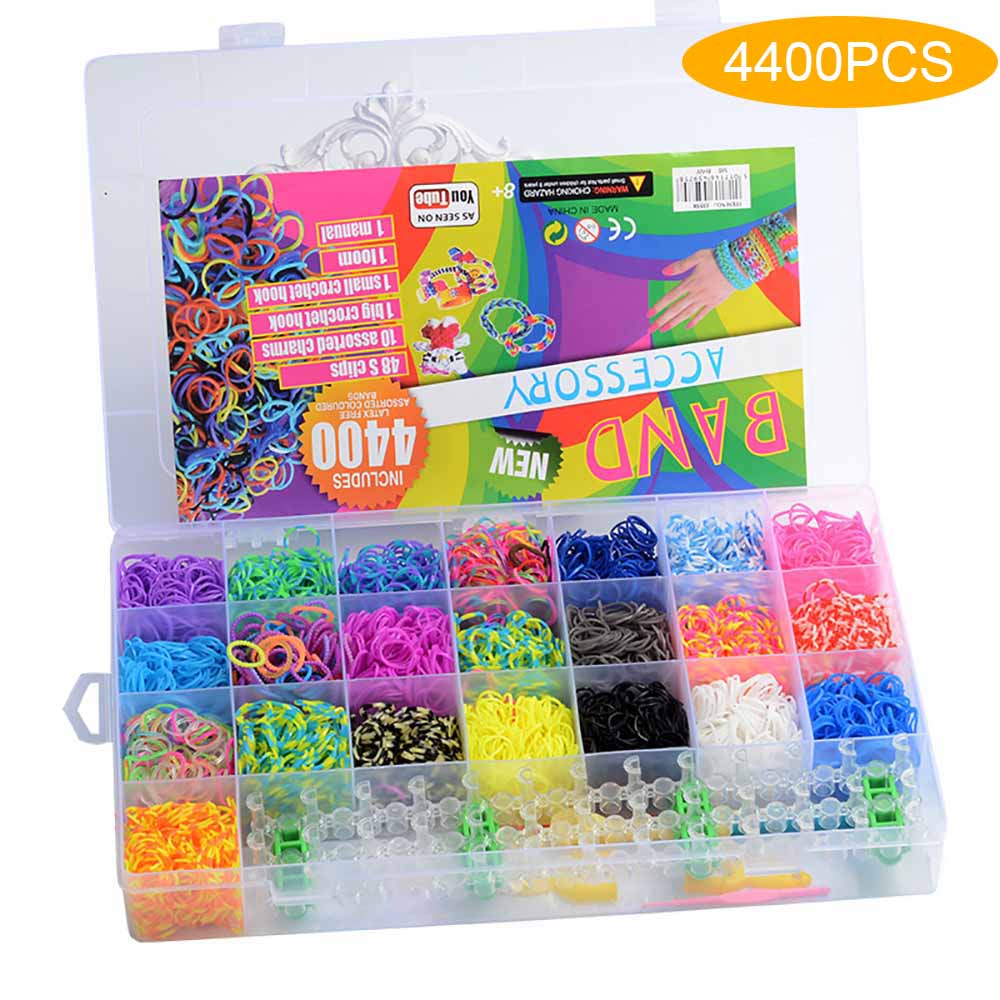Perler legetøj sæt 4400 stk vævebånd sæt væve gummibånd regnbue hånd strikkemaskine håndlavet diy farve gummibånd diy børn: Default Title