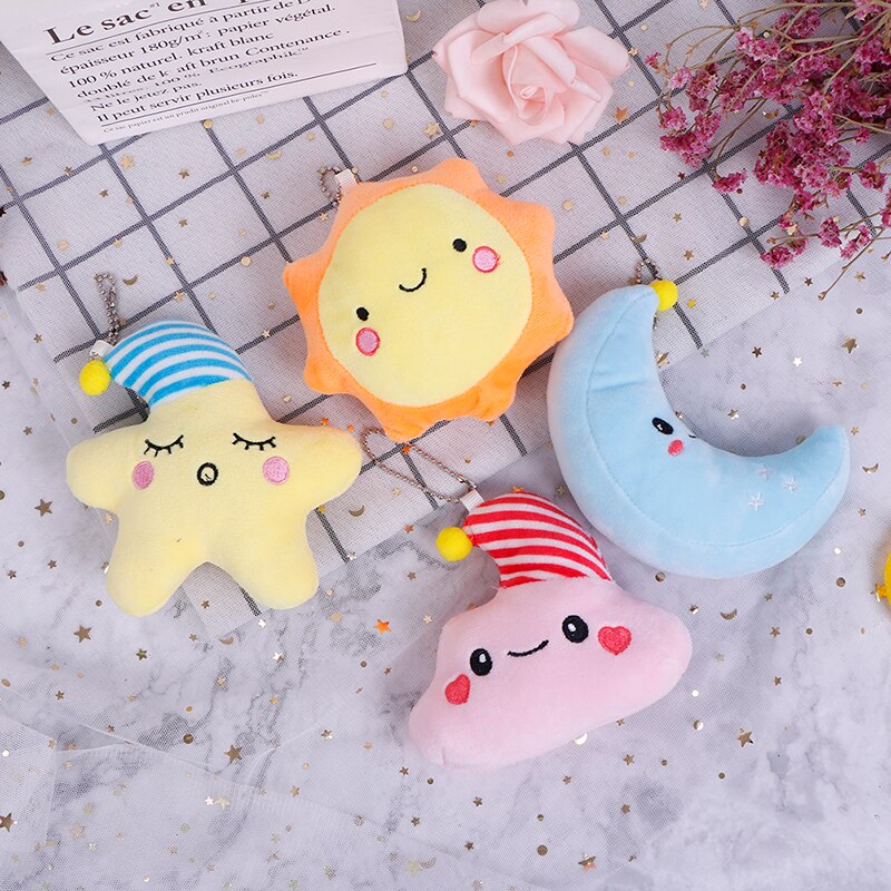 1PC dessin animé étoile lune soleil blanc nuage peluche pendentif doux jouets en peluche pour Bbay