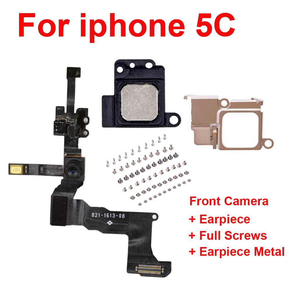 1 Juego de tornillos completos + auricular + metal + cámara frontal Sensor de proximidad derecho Flex con montaje de micrófono para iPhone5 5C 5S 6 6s 4,7 "y 5,5": For iphone 5C