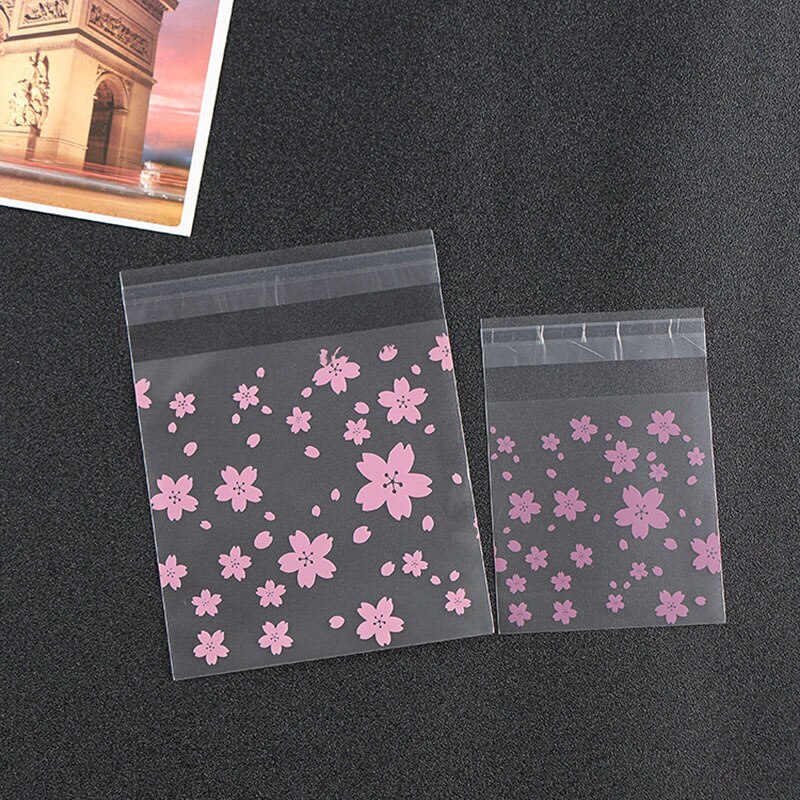 100Pcs Pink Plastic Self-Adhesive Bags for Jewelry Display Baking Food Seal Bag Wedding Bags Handmade Biscuit Packaging