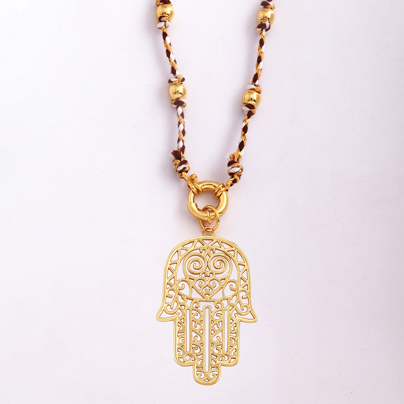 Estrella Celestial azul verde mal de ojo nudo largo collar de cuentas, Boho naturaleza cordón de algodón suéter amuleto verano playa joyería: Pistola negra plateada