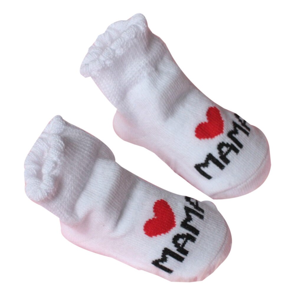 Calcetines antideslizantes para bebé, niño y niña, calcetines de algodón con estampado de letras de amo a mamá y papá,: Blanco