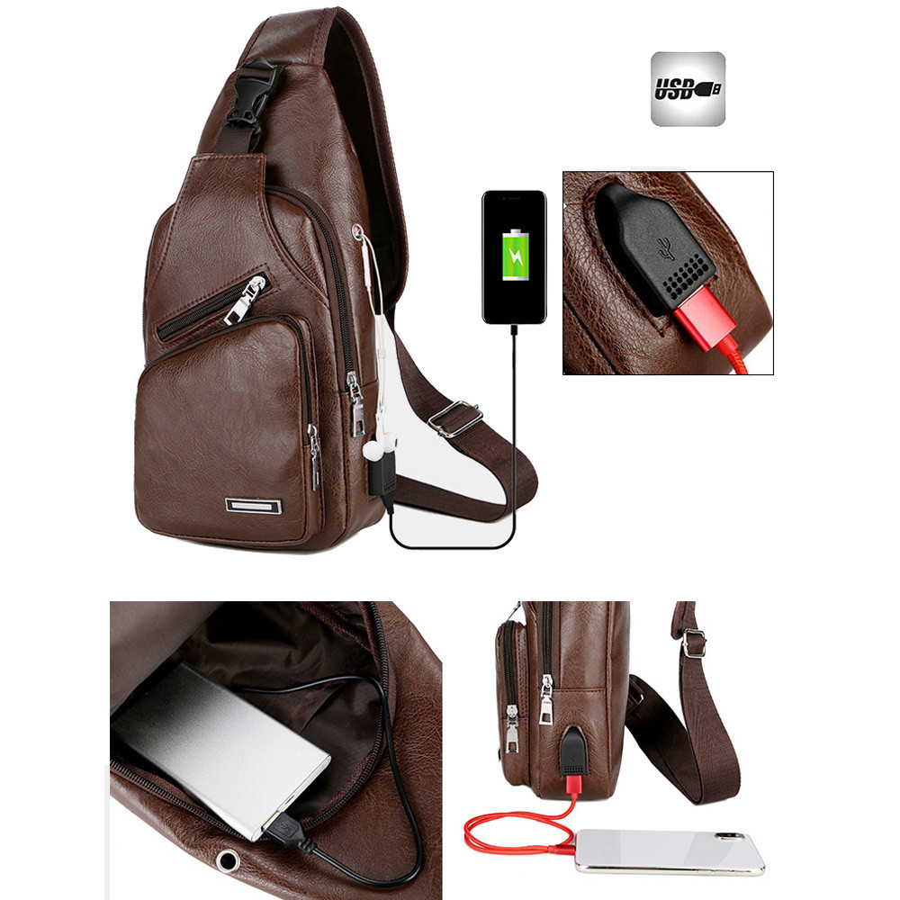 Brand Top Men Chest Bags USB Hole for Portable Charging Casual Sports Crossbody Shoulder Bag Chest Bag Bolso Mujer Sac A Main#25