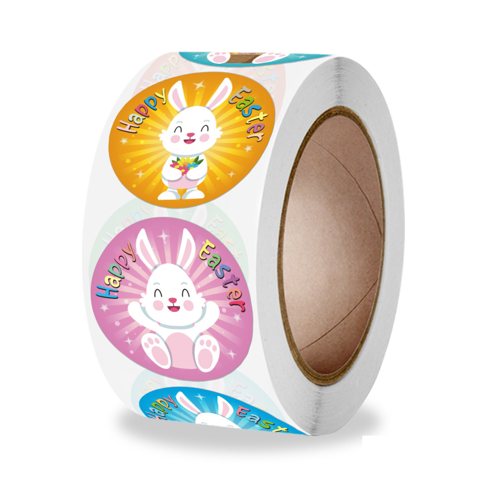 100-500pcs Happy Easter Sticker Adhesive Paper Cake Baking Sticker Labels Easter Party Bag Box Envelope Seal Decoration: QY879-100pcs