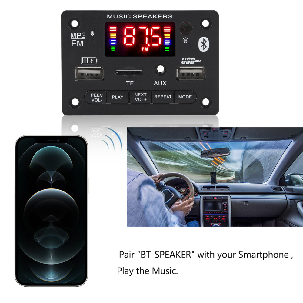5v decoding board module bluetooth 5,0 wireless car usb  mp3 player tf card slot usb fm with microphone hands 12v mp3 free system