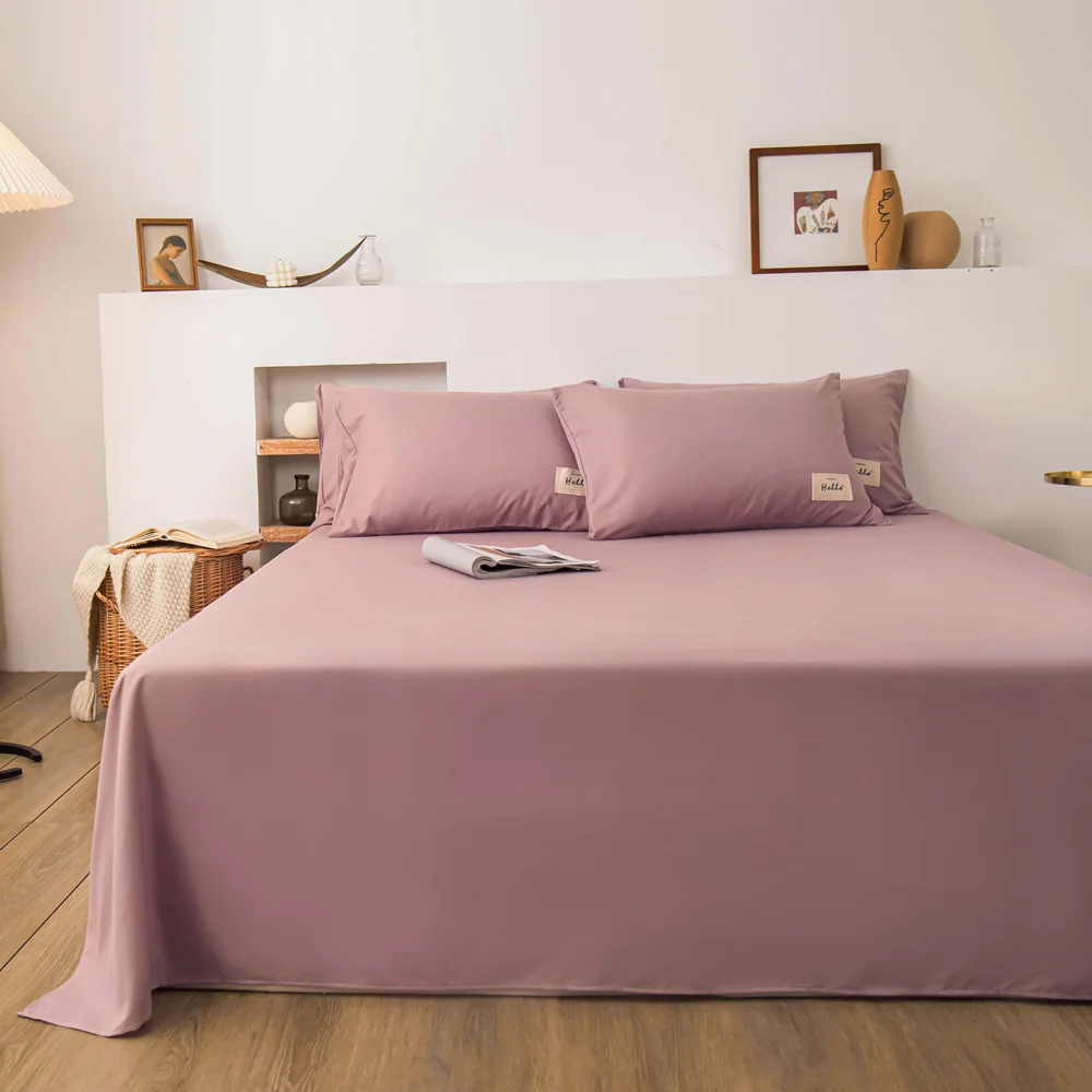 Weiche Bettwäsche für zu Hause, flaches Bettlaken für Doppelbett, einfarbig, einfarbig, obere Bettlaken, flache Bettwäsche für Einzelbett/Königin/König: Volle / Rosa