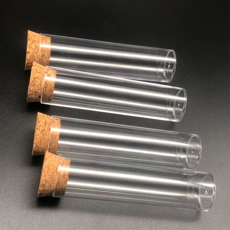 Tubo de ensayo de plástico de fondo plano con tubo de embalaje de corcho, 25x95, lote de 50 unidades