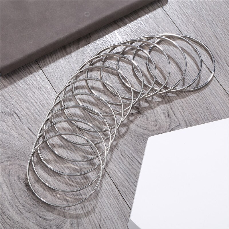 Smooth Pattern 12Pcs/Set Women Bangles Sets For Women Gold Silver Color Bangle Set Punk Jewelry Hip Hop