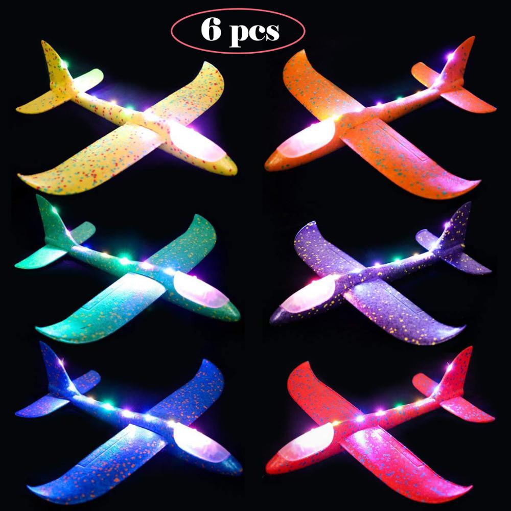 Foam Hand Throwing LED Airplanes toy, 48cm LED Flight Mode Glider Inertia Planes Model,Aircraft Planes for Kids Outdoor Sport