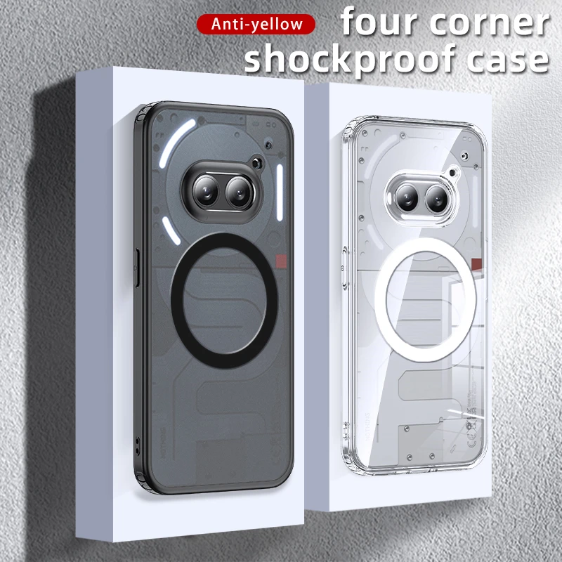 Kristall genomskinligt pansarskal stötsäkert fodral för ingenting telefon 2a tpu ram hårdplast magnetisk trådlös laddning baksida