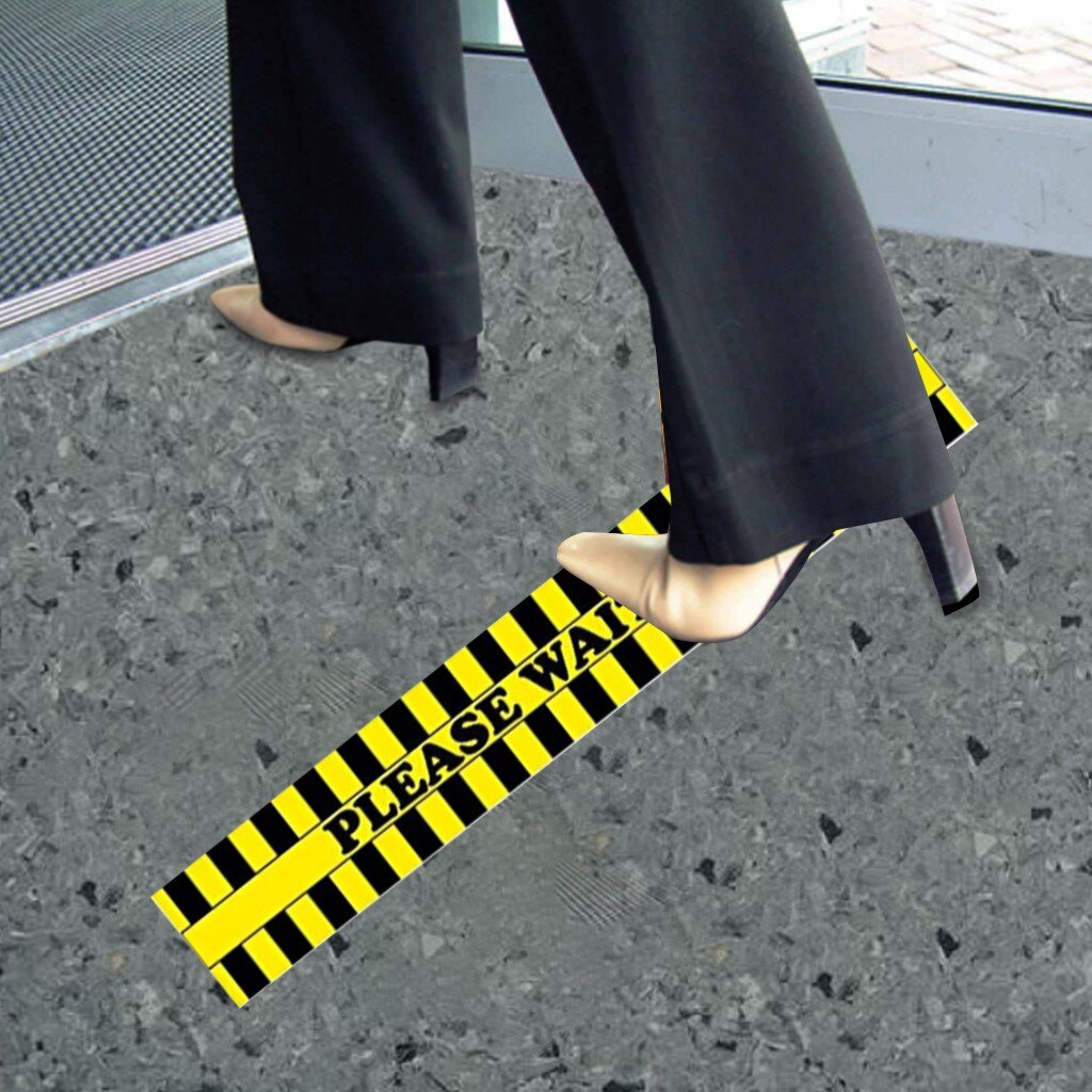 PLEASE WAIT HERE Please Sign 600mm x 95mm Notice Sticker