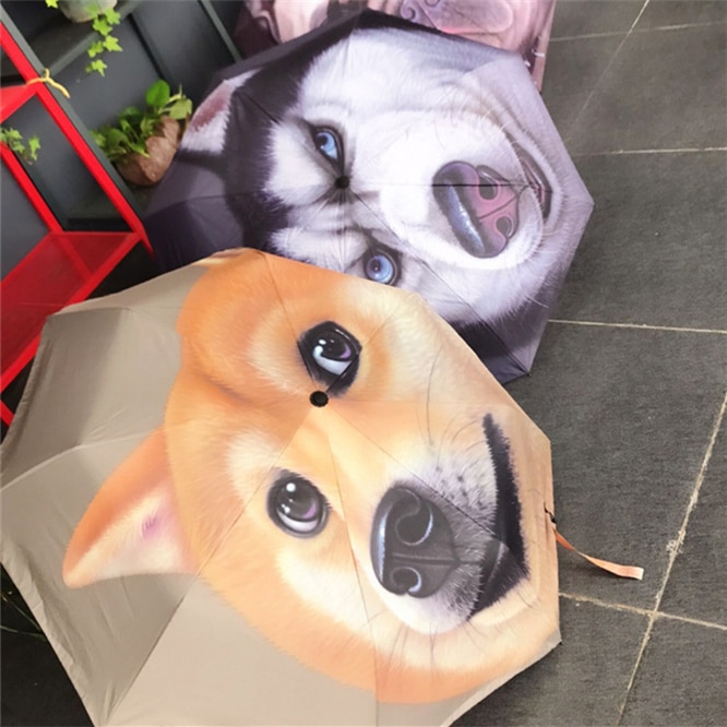 Parapluie automatique à motif de chien Husky | Imprimé, protection contre la pluie et les UV, grand parasol de