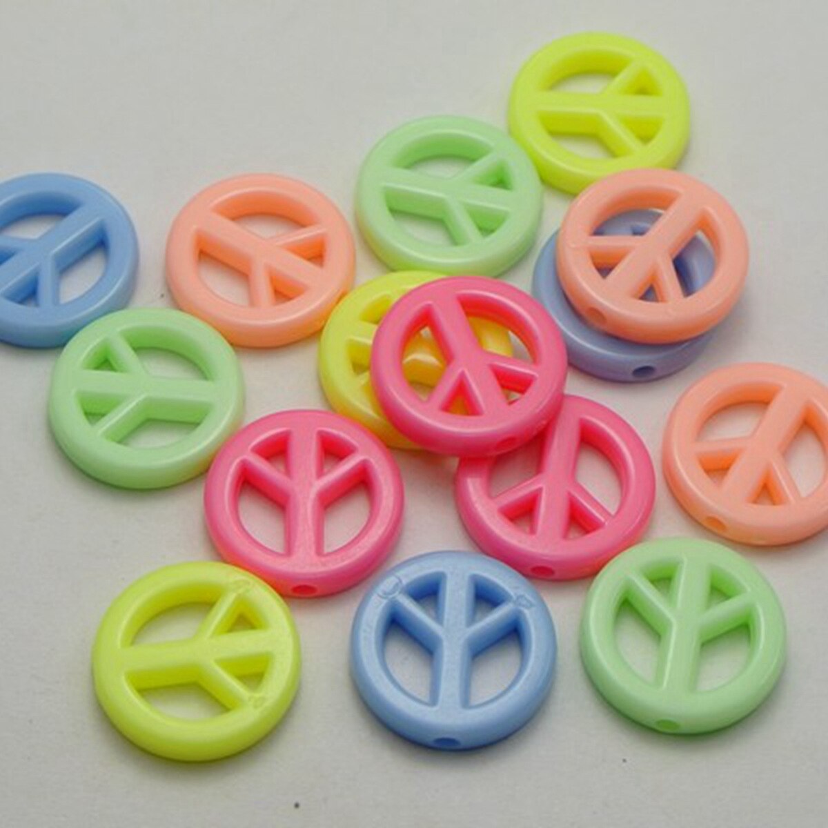 100 Mixed Pastel Color Acrylic Beads Charm Various Shape Flower Heart Kids Craft: Peace Sign 16MM