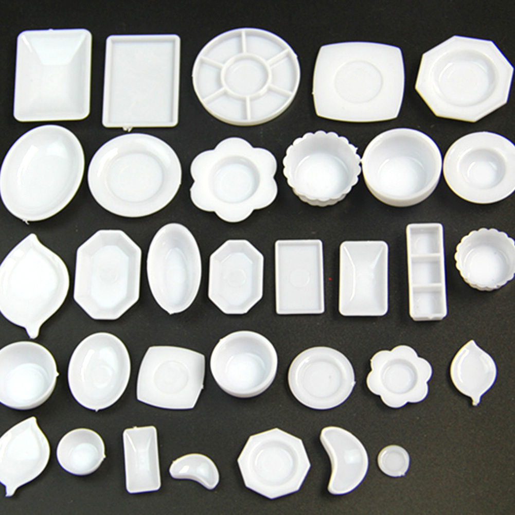 33 Pcs/set Dollhouse Miniature Tableware Plastic Plate Dishes Set Mini Food Plastic Tableware Model Set