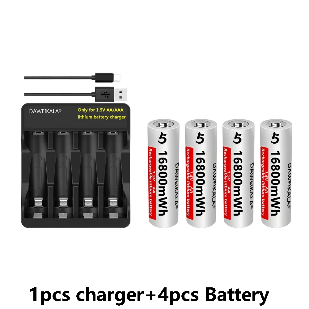 AA 1.5V 16800MWh Rechargeable Lithium ion Battery for Remote Control Mouse Fan Electric Toys+Charger: WHITE