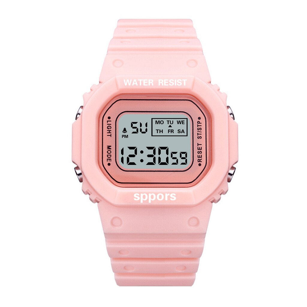 LED Digital Watch Crystal Square Women Watches PCV / F91W Steel Strap Sports Watches Electronic Wrist Band Clock Students: Pink -C