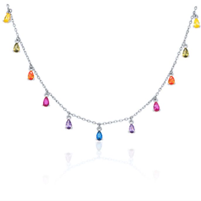 Collar de circonita ostentosa de Plata de Ley 925 para mujer, colgante con color de arco iris, Collar para mujer, de cumpleaños, de San Valentín