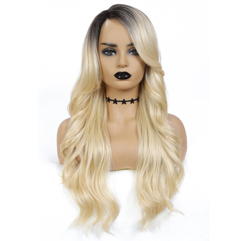 SOKU Pelucas długo brązowy falisty peruka syntetyczny Sznurówka przód peruki dla czarny kobiety Sznurówka peruka syntetyczny Glueless ciepło odporny Fiber peruki