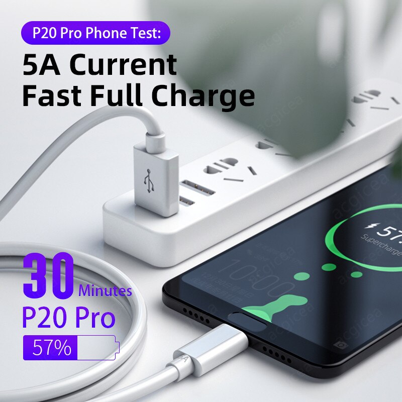 5A USB Type C Cable for Huawei P30 Mate 30 Pro Quick Charge 3.0 Cables Fast Charging for Xiaomi 9 Supercharge USB-C Charger Wire