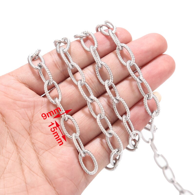 1 Meter Rvs Heavy Cirkel Rolo Chain 5X19Mm Dull Zilver Geweven Chunky Chains Voor Punk Rock sieraden Maken: Shiny Steel 9x15mm