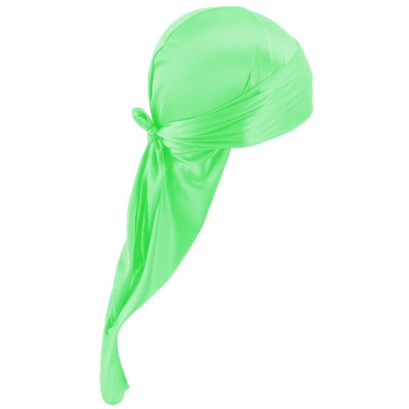 Satin Men Stretchy Cap Hip Hop Wigs Turban Bandana Headwear Toe Cap Solid Color Long Pirate Hat Tie Down Tail Hair Accessories: green