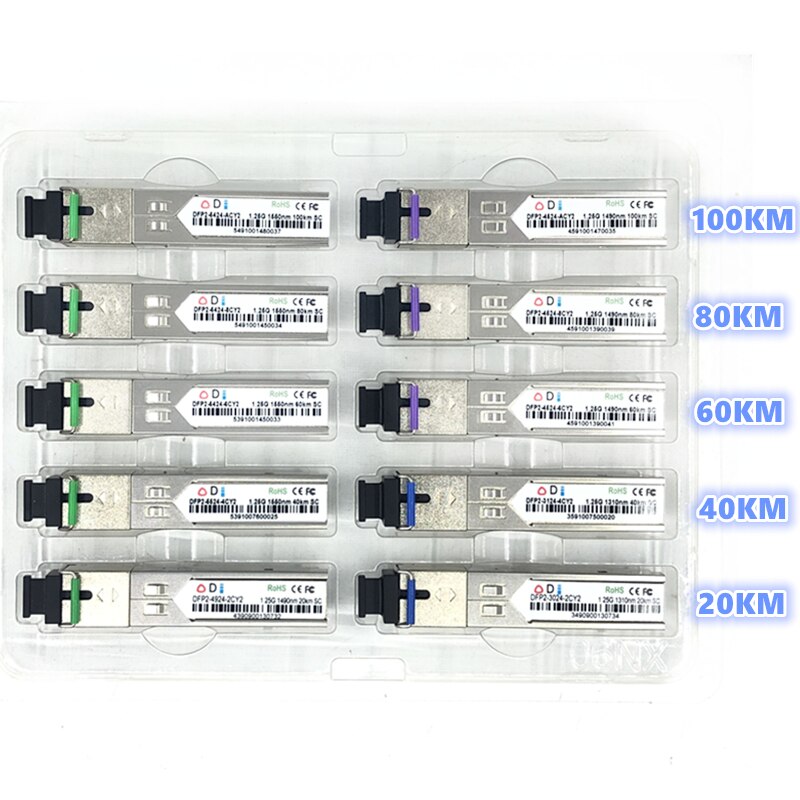 Module à fibres optiques SC SFP 1.25G SC 20/40/60/80/100KM 1310/1490/1550nm Module optique à fibres simples SFP code Compatible ONU OLT