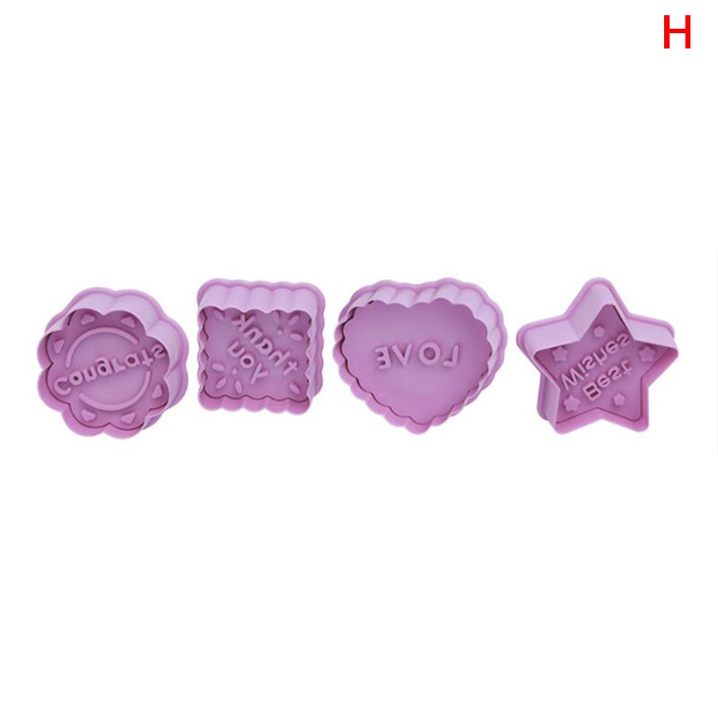 4 st/set livsmedelsklassad plast julform kakskärare köksbakverktyg kolvstämpel fondant tårtdekoreringsverktyg: H