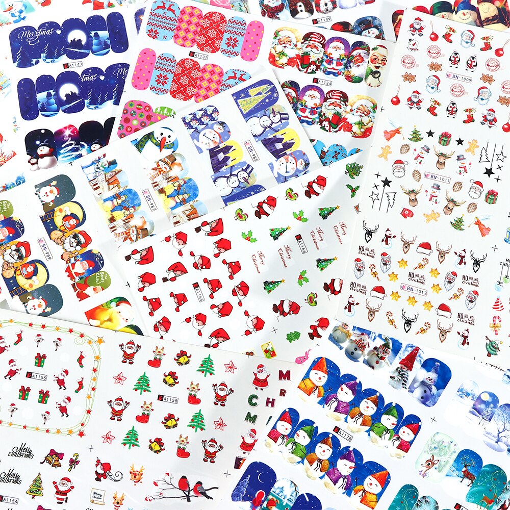 Deslizador de uñas de Navidad, 1 Uds., de uñas de Año de Papá Noel, Elk, muñeco de nieve, ciervo, tamaño grande, cubierta completa, pegatina de transferencia de uñas de agua GLBN/A-1