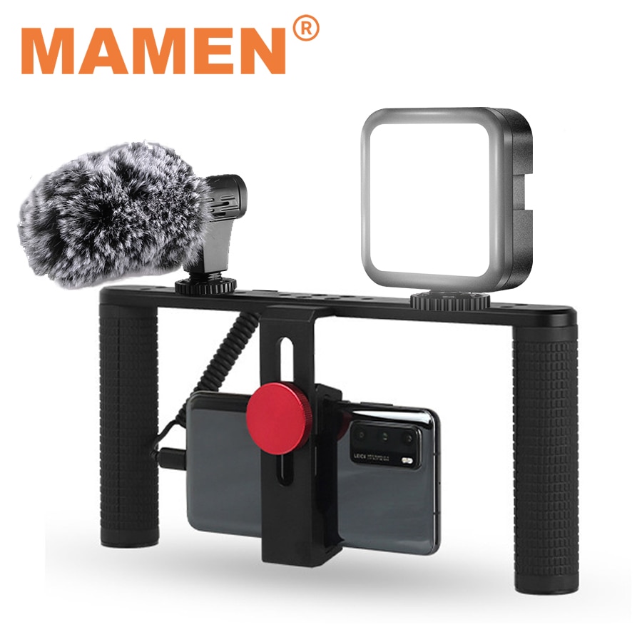 MAMEN Mini D36R LED Video Light Set Smartphone Vlogging Kits With Microphone Phone Cage Tripod For Video Shooting Photo Light