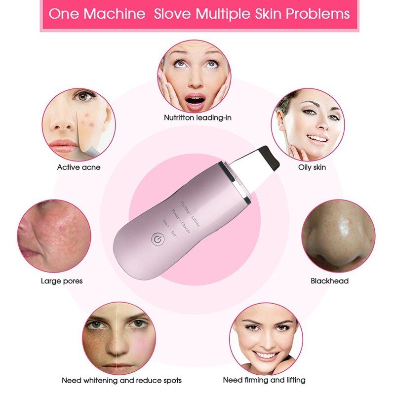 Épurateur de peau à ultrasons, machine de nettoyage du visage en profondeur, outil d'élimination des rides, des pores et des points noirs, masseur vibrant pour le visage