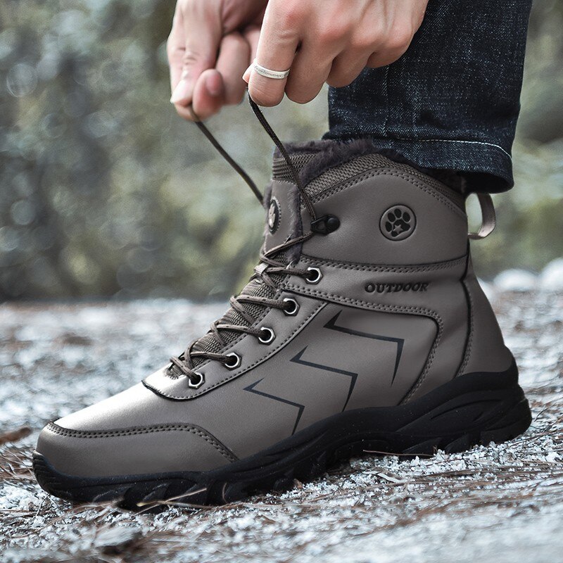 Læder mænd støvler vintersko mænd vandtætte snestøvler varme plys vinterfodtøj mænd afslappet støvle sneakers størrelse 39-48