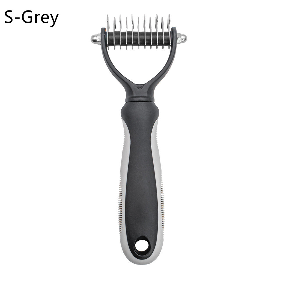 Hair Removal Comb for Dogs Cat Detangler Fur Trimming Dematting Brush Grooming Tool For matted Long Hair Curly Pet: GRAY